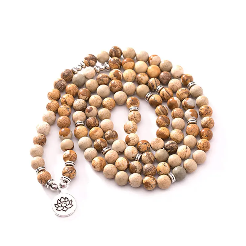 Personalizzato boho hindu immagine naturale gemma 108 yoga preghiera meditazione perline tasbih rosario braccialetto collana gioielli