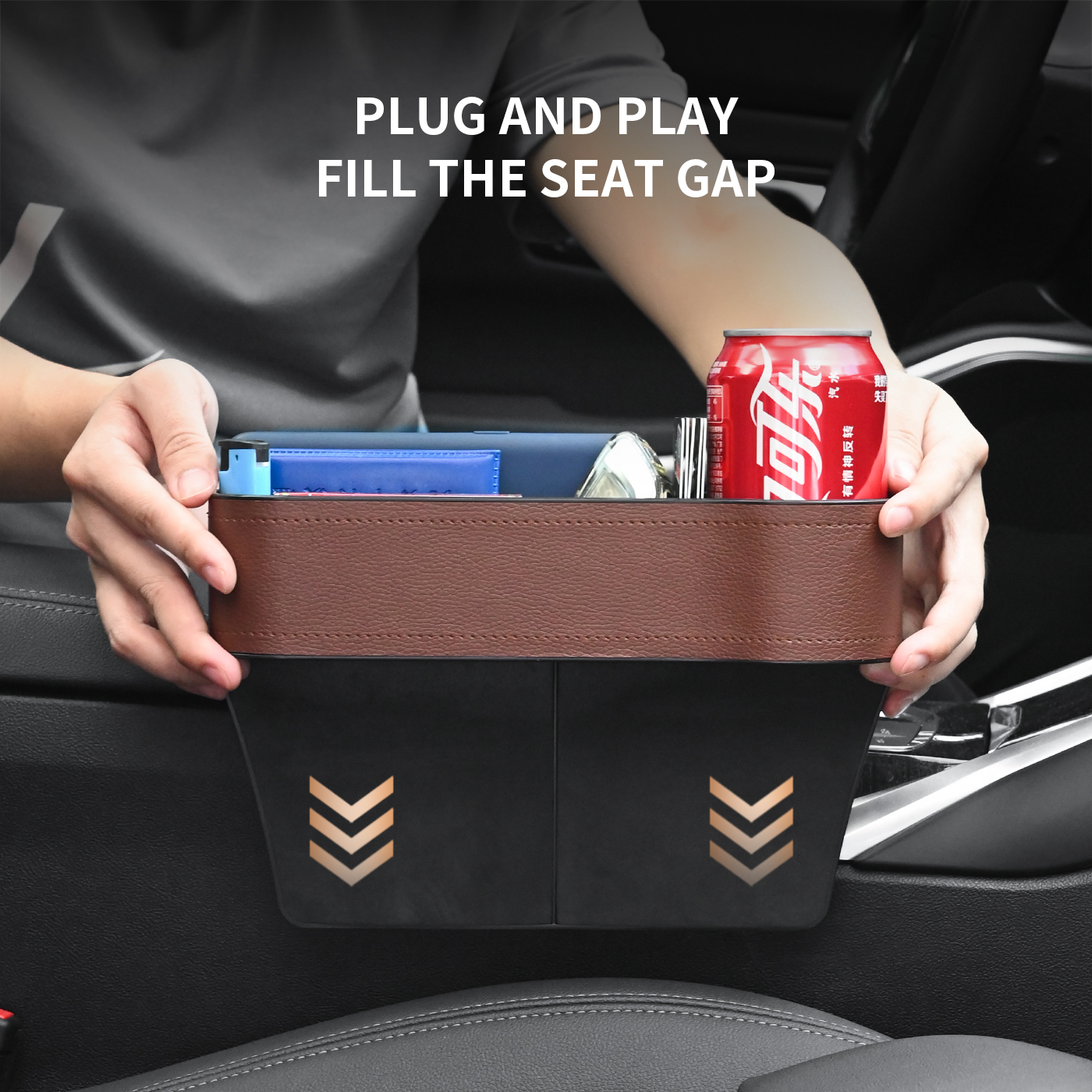 Gumei Model 188 Car Seat Side Organizer with Cup Holder - Universal Gap Storage Box
