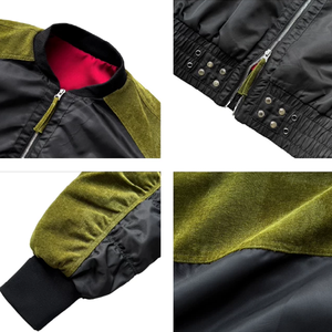 Chaqueta Bomber Oversize de Streetwear al por Mayor con Detalles de Remaches para Hombre, Chaqueta Aviador de Nylon con Parches de Tela de Sarga Flocada - Product Image 4