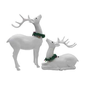 Decoração de cervos brancos de natal, conjunto de 2 estátua de cervos em resina