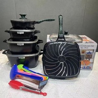 Ensemble de casseroles en aluminium 17 pièces Casseroles de cuisson commerciales en marbre antiadhésif Batterie de cuisine pour restaurant