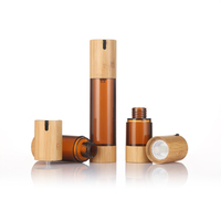 Botol Pompa Semprot Kosmetik Perawatan Kulit Sampo Tanpa Udara dari Bambu Grosir 15ml 30ml 50ml Warna Amber Seperti Plastik