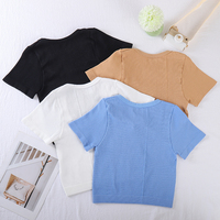 Tops cortos de belleza para mujer, camisetas con cuello redondo, camisas acanaladas, camisetas de manga corta, ropa básica ajustada, ajuste ajustado 2025