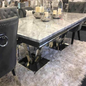 Bộ bàn ăn 8 chỗ ngồi bằng kim loại và đá phong cách châu Âu, bàn ăn 6 chỗ ngồi bằng đá cẩm thạch tối giản hiện đại - Product Image 6