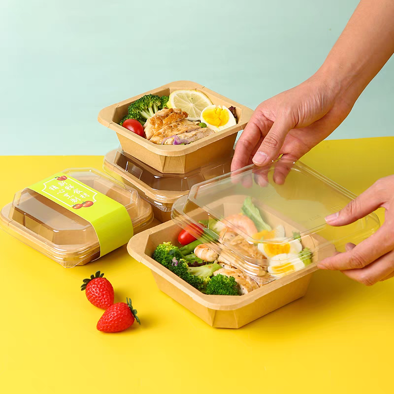 High Quality 650ml Disposable Kraft Paper Salad Box Square Pattern ...