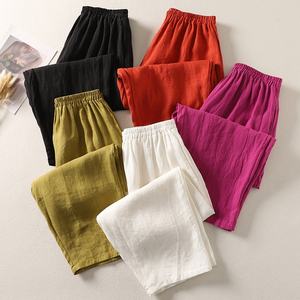 <span class=keywords><strong>Pantaloni</strong></span> Larghi Artistici da Donna in Cotone-<span class=keywords><strong>Lino</strong></span>, Casual, a Vita Alta, con Elastico in Vita, Vestibilità Ampia - Product Image 2