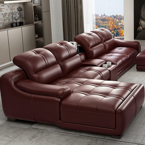 Juego de Sofás de Cuero en Forma de L, Moderno y de Lujo - Sofá Esquinero de Cuero Genuino Marrón para Sala de Estar, Villa u Hogar - Product Image 2