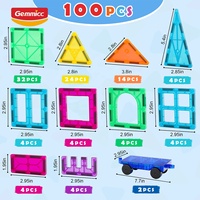 Ensemble de blocs de construction colorés pour développer les compétences motrices des enfants Gemmicc, jouets éducatifs, tuiles magnétiques, 100 pièces