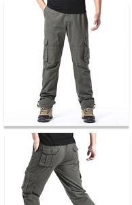 Grande poche salopette ample hommes Sports de plein air <span class=keywords><strong>Jogging</strong></span> pantalon tactique taille élastique pur coton pantalon de travail décontracté - Product Image 3