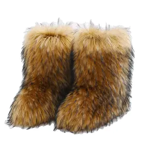 Mongolian women boots Furry colorful Winter shoes children girls warm Flat Casual non-slip footwear rubber faux fur snow boots