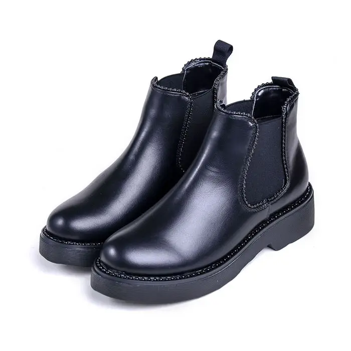 New Designed Custom Logo Ladies Black Shoes Slip On Flat Luxury Casual Genuin Leather Rubber Ankle Chelsea Boots For Women