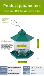 Pendurado ao ar livre Alimentador do Pássaro com 2L Eco-Friendly Plastic Bowl Carregamento Automático <span class=keywords><strong>Bird</strong></span> Food Fonte Padrão Sólido - Product Image 6