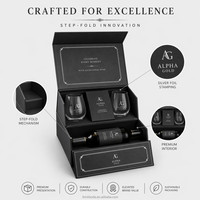 Coffret cadeau vin noir de luxe à double couche avec verres, emballage innovant en carton rigide noir mat à 2 niveaux