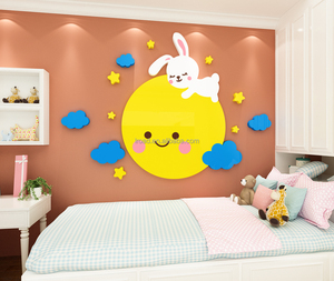 Home Decor Removable Cartoon Rabbit Moon with <strong>Cloud</strong> Nursery Acrylic <strong>Wall</strong> <strong>Sticker</strong> - Product Image 2