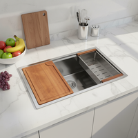 Évier de cuisine moderne en acier inoxydable 304, évier simple, poste de travail multifonctionnel avec égouttoir, planche à découper