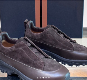 Sneakers de luxe pour homme, design officiel Zegnashoe, en cuir et daim, triple couture, modèle Montee - Product Image 4