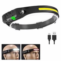 Lampu Kepala Silikon Ringan Tahan Air 350Lumen COB 230 Derajat LED Sinar Lebar Dapat Diisi Ulang dengan Sensor Gerak