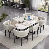Ensemble de table et chaises de restaurant rondes modernes et colorées pour 6 personnes, pour café, mobilier commercial extérieur, plateau en MDF durable en métal