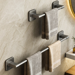 Towel Rack Aluminum Alloy Single Bar Suction Cup Mount Minimalist Design Bathroom Storage Wall Mounted - Product Image 1