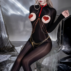 Lingerie sexy, collants ultra-fins brillants, combinaison intégrale sexy, collants noirs sans couture, collants sexy révélant la poitrine, entrejambe ouvert pour femmes - Product Image 3