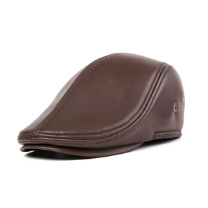 Casquette plate en cuir de mouton pour homme, de haute qualité, noire, style Ivy, chapeau de newsboy, béret de gentleman anglais de Londres - Product Image 2