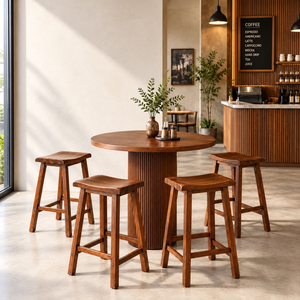Taburete alto de madera de nogal SINTERIOR de 53 cm, sin respaldo, con asiento tipo silla de montar, para encimera de cocina o comedor. - Product Image 3