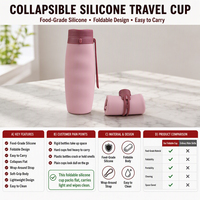 Gobelet à café pliable sans BPA, qualité alimentaire, 600 ml, bouteilles d'eau en silicone pliables, anti-fuite, pour le camping en plein air, bouteille à boisson