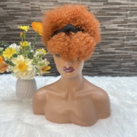 YWhair Perruque en cheveux humains, densité 150%, style Afro Ice Ribbon Elf, coupe Pixie bouclée, couleurs brésiliennes naturelles, avec bandeau en soie glacée
