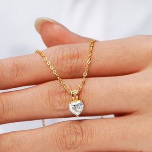 Vente chaude <span class=keywords><strong>prix</strong></span> de gros plaqué or 14 carats avec pendentif Moissanite coeur brillant collier 925 Sterling mode colliers en argent fin - Product Image 2