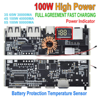 QC4.0 QC3.0 LED double USB PD Charge rapide 5A 100W Micro/Type-C USB Mobile Power Bank 18650 Module de charge Protection de la température