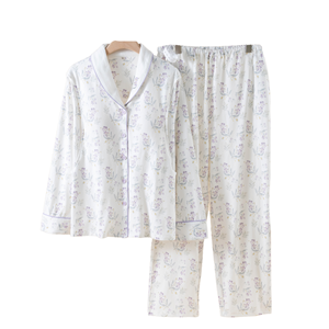 Conjunto de Pijamas de Algodón Estampado para Mujer, Manga Larga, Cierre de Botones, Ropa de Dormir Clásica, Material Suave Tejido, para Primavera - Product Image 1