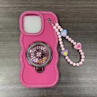 Coque de téléphone en TPU avec chaîne en forme de cœur pour iPhone 17 16 15 14 13 12 11 et Redmi 15C 154C 13C, avec support rotatif et diamants, tendance