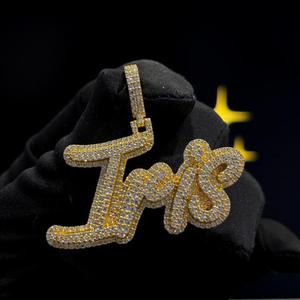Custom Hip Hop 925 Sterling <b>Silver</b> VVS Moissanite Letter <b>Name</b> Charm Pendant 18K Gold Plated Double Layer Unisex <b>Necklace</b> - Product Image 4