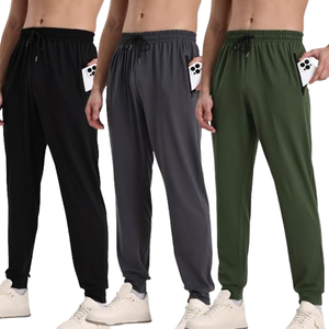 Pantalon de <span class=keywords><strong>jogging</strong></span> athlétique pour homme, taille standard, séchage rapide, taille élastique, poches zippées, pour la course, noir, gris foncé - Product Image 1
