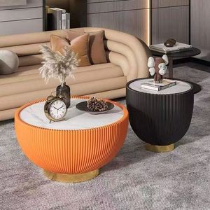 Juego de Mesa de Centro Moderno y Minimalista con Patas Doradas Resistentes, Superficie de Mármol y Funciones de Encaje, para Sala de Estar - Product Image 1