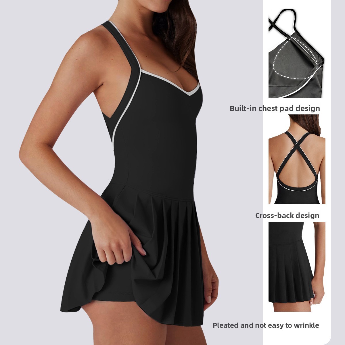 Best-Selling Yoga Dress Fashion Pleated Skirt with Chest Pads High Elasticity Sports Tennis Skirt for Yoga or Tennis Training