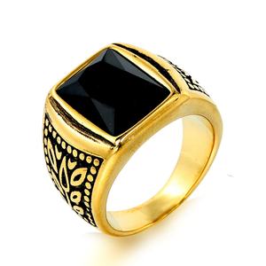Anillo Chapado en Oro, Anillo Clásico de Estilo Sello con Gemas de Colores: Rubí, Zafiro, Esmeralda, Piedra Negra, Grabado Ornamentado, Estilo Audaz para Hombre - Product Image 2