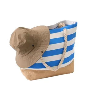 Custom Heavy Duty Waterproof <b>Canvas</b> Tote Private Label Beach Bag With Straw Weaving Promotional <b>Backpack</b> - Product Image 4