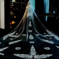 Feishiluo Offres Spéciales luxe 3.5m de Long blanc ivoire dentelle Appliques bord mariage voiles de mariée Tulle cathédrale voile avec peigne