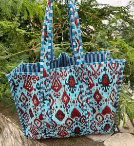 Bolsa de Mano Acolchada de Algodón con Estampado de Bloques, Multiusos, para Trabajo, Viajes, Compras, Bolso de Hombro - Product Image 5