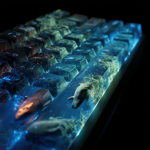 Tecla de resina de <span class=keywords><strong>mar</strong></span> profundo pintada a mano artesanal, silueta de tiburón y brillo oceánico para teclados mecánicos - Product Image 3