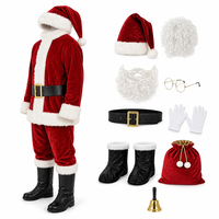 Samt-Plüsch Weihnachtsmann-Anzug, 11-teiliges Komplettset, Premium-Stoff, Sattes Rotes Finish, Vollständiges Zubehör-Kit für Erwachsene