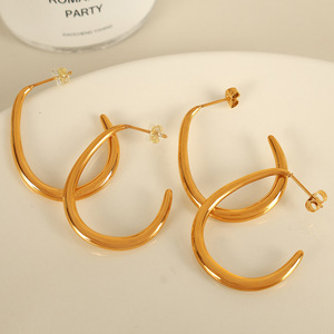 ต่างหูห่วงทรงเรขาคณิตชุบทองรูปตัว U เหล็กไทเทเนียมแฟชั่นเครื่องประดับปาร์ตี้ EH766 - Product Image 3