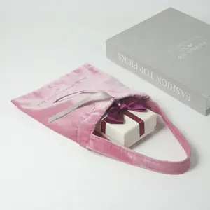 Großhändler Luxus Soft Custom Logo Kordel zug Samt Make-up Tasche Pink Velvet Handtasche