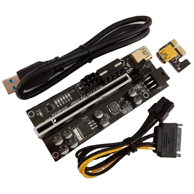In Stock 010S Plus Riser PCI Express Adapter Molex 6Pin SATA USB 3.0 Extension Card 1X to 16X Ver010S High Quality