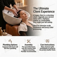 Fauteuil de lavage de luxe incurvé pour salon, station de lavage de cheveux en cuir PU avec cuvette en céramique, lit de lavage pour salon de coiffure
