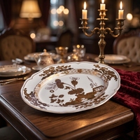 Plateau de service ovale en céramique jetable élégant à motif floral européen avec boîte cadeau, plat en porcelaine pour cadeau de mariage et décoration intérieure