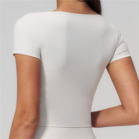 Maßgeschneidertes Logo Slim Fitness Navel Bare Crop Top Einfarbig Hochelastisch Atmungsaktiv für Damen Workout Yoga T-Shirt Trainingskleidung