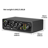 VOXFULL MR22 Tables de Mixage Audio Professionnelles Cartes Son USB Interface Audio pour Studio d'Enregistrement, Mobile et PC, Live