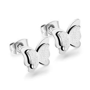 Butterfly <b>Stud</b> <b>Earrings</b> Rose Gold Steel 12mm Double Layer Frosted Insect Design Fashion Jewelry Gift For Women - Product Image 5